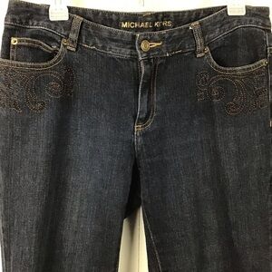 Michael Kors flare leg jeans with embroidered beadwork. Size 10.